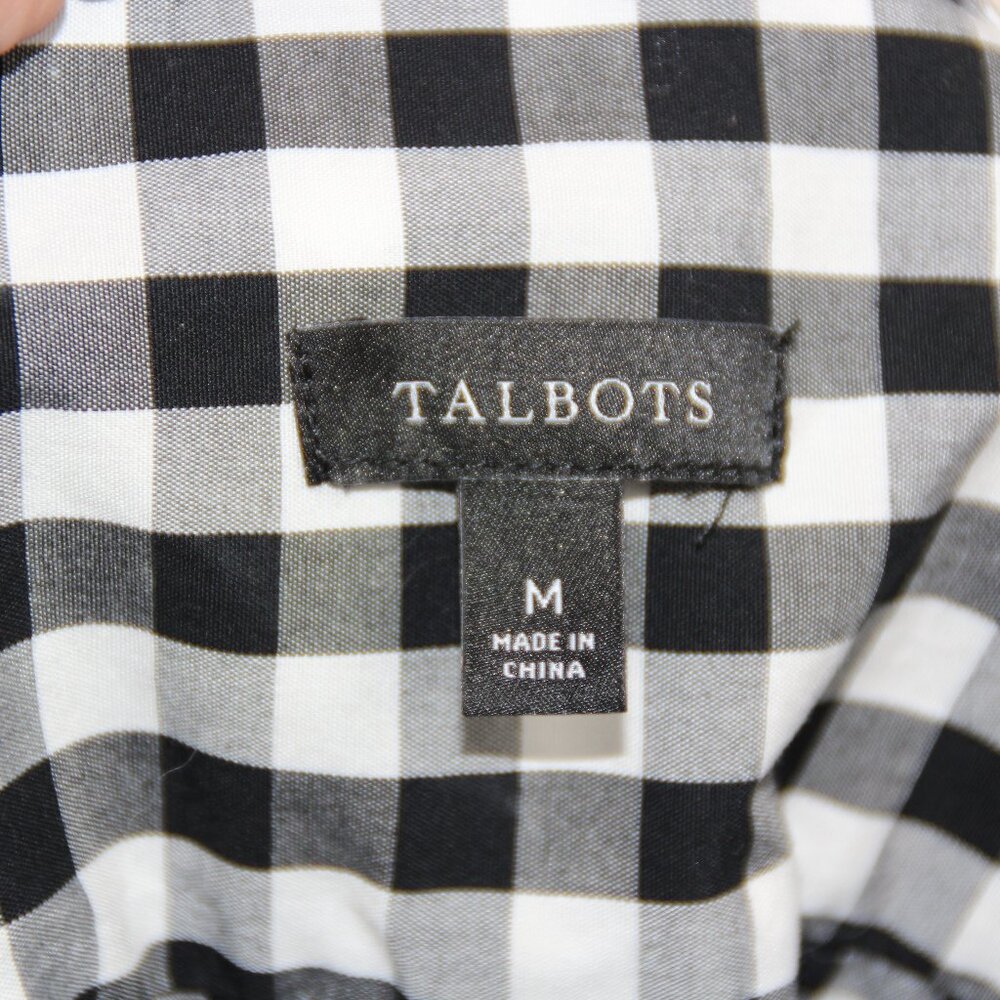 Talbot’s Black White Buffalo Plaid Tunic Rhinestone Buttons Size Med Band Collar - Picture 8 of 9